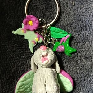 Colorful Bunny Keychain with Flower and Bird Charms